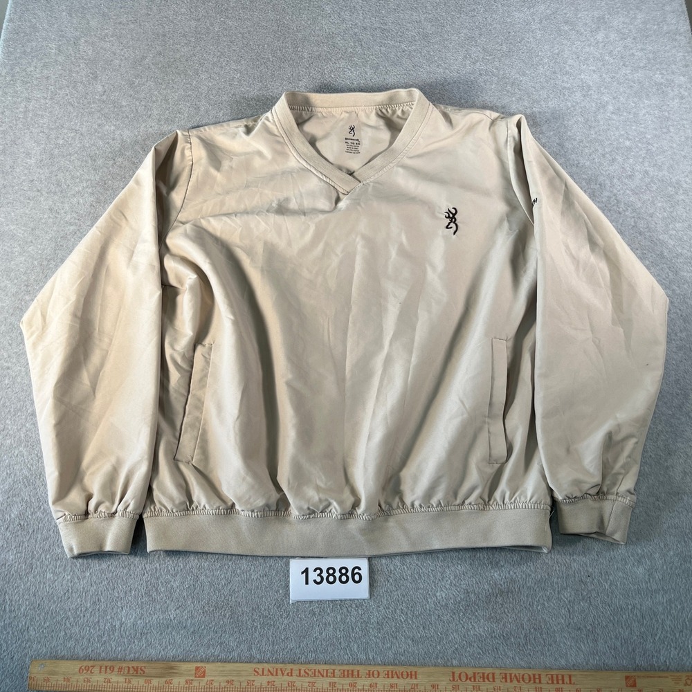Browning Golf Jacket Mens XL Tan V Neck Embroidered Logo Ribbed Hem Activewear
